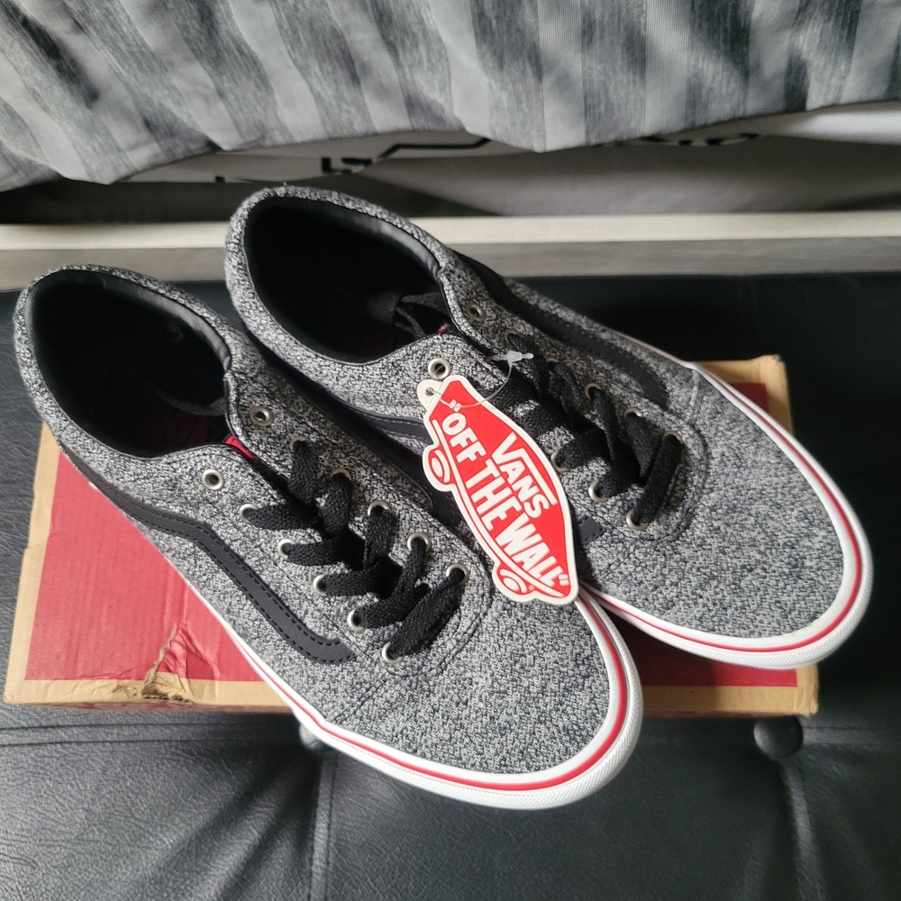 Vans Gray/Black Low-Top Sneakers with Red Accent